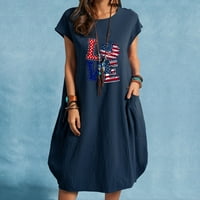 Мијаилима Плус Големина Фустани За Жени Американско Знаме Шарени Цветни Печатени Лабави Фустани Со Кратки Ракави За Жени Летни