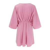 Бохо Фустан За Жени V-Вратот Секојдневен Печатење Краток Ракав Лабава Фустан Розова Xl