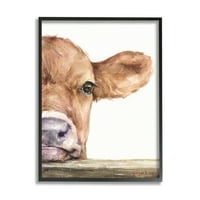 Студената индустрија за бебиња теле телека од крава, што се одмори на руралното сликарство, црна врамена уметничка печатена wallидна уметност, дизајн од Georgeорџ Дијах