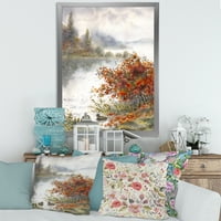 DesignArt 'Поглед на езерото во есенско обоено' Традиционален врамен уметнички принт