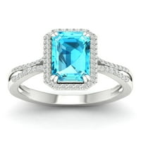 Империјал скапоцен камен 10К бело злато смарагд исечен швајцарски сина топаз ct tw tw diamond halo женски прстен