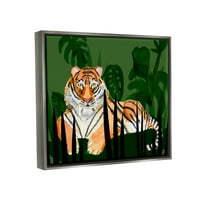 Тропски тигар Тропски растенија Природа животни и инсекти сликање сив пловиј врамен уметнички печатен wallид уметност