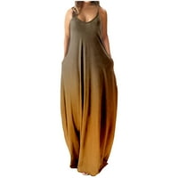 Женски Плус Големина Фустан Мода Прашка Средината на половината V - Вратот Ракави Лента Печатење Тенок Плажа Долг Фустан Злато