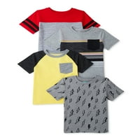 Garanimals Baby and Toddler Boy Pocket и печати маица со кратки ракави, 4-пакувања, големини 12M-5T
