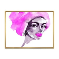ДизајнАрт „Афро американска розова жена моден портрет“ модерно врамен платно wallиден печатење
