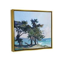 Слупел крајбрежни песочни дрвја океански бранови пејзаж сликарство злато пловиј врамен уметнички печатен wallид уметност