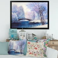 Мост на реката Менандринг со зимска глетка III врамена слика за сликање на платно уметничко печатење