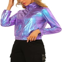 Единствени поволни цени за женска патека холографска сјајна метална поштенска јакна