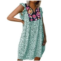 Летни Фустани За Жени V-Вратот Леопард Печатење Мини Фустан Зелена Xl