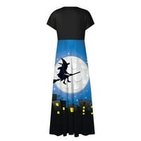 Строгени Жени Летна Мода Ноќта На Вештерките Печатење V Вратот Краток Ракав Макси Фустан долги фустани за жени формални