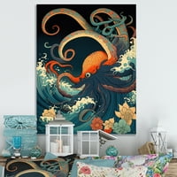 DesignArt Јапонски пејзаж со октопод V платно wallидна уметност