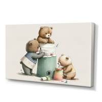 DesignArt Teddy Bears Изградба на кула од тоалетна хартија платно wallидна уметност