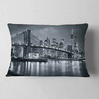 Дизајнрт Панорама Newујорк Сити ноќе - Перница за фрлање градски пејзаж - 12x20