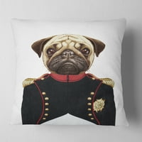 DesignArt Pug Dog во воена униформа - перница за фрлање животни - 16x16