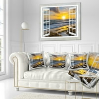 DesignArt Отворен прозорец до светло жолто зајдисонце - модерна перница за фрлање Seascape - 16x16