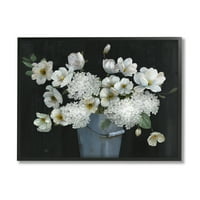 Stuple industries бели мешани цвеќиња рустикални пластери ботаничко и цветно сликарство црно врамено уметничко печатење wallид