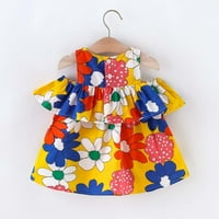 Бебе Девојка Фустани Без Ракави Возбудувања Цветни Печатени Формални Фустан За Дипломирање Жолта 18м-24М
