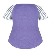 Chamaенски жени плус големина основни блузи од туника, шарени кошули со раглан маички кратки ракави летни врвови